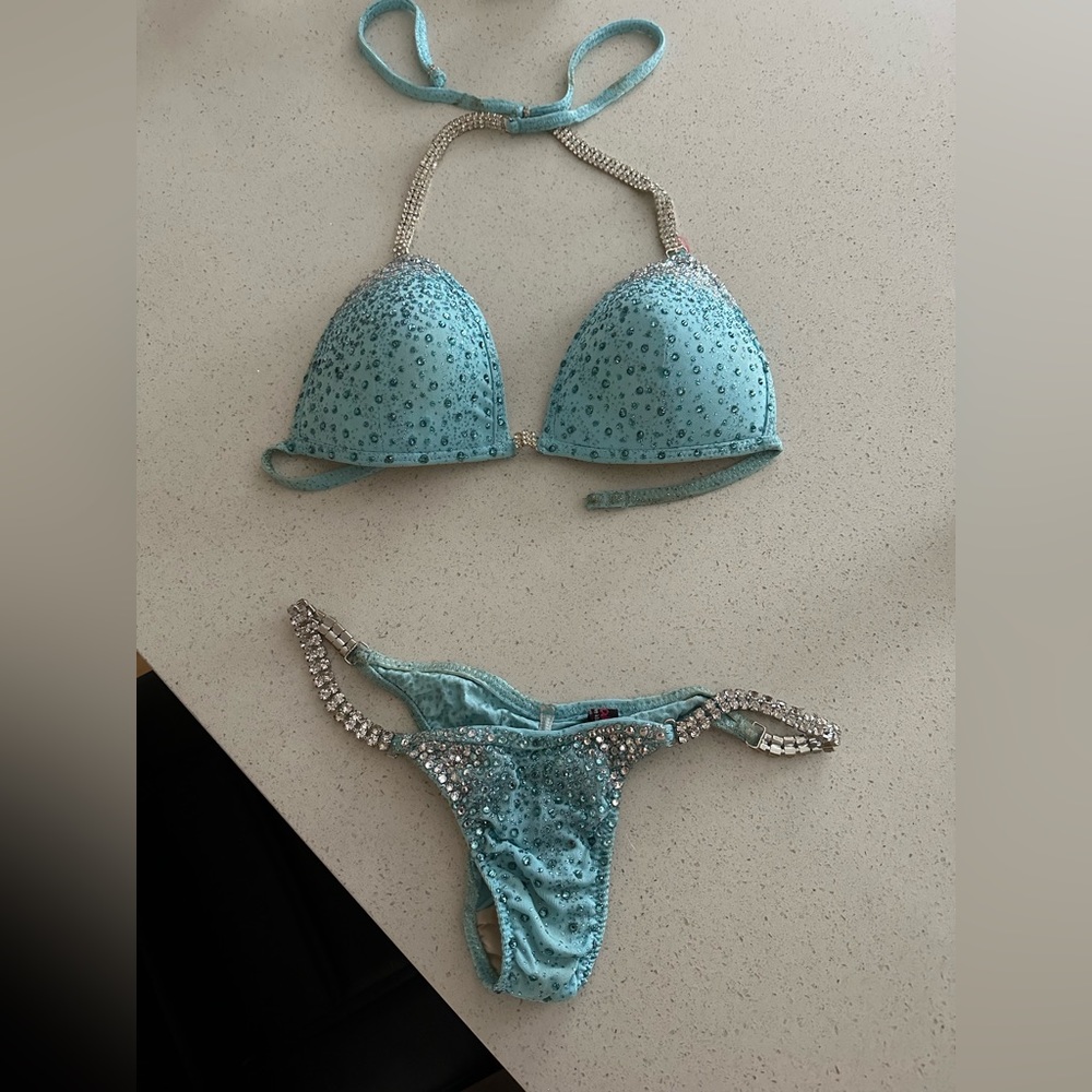 Light Blue Glittery Competition Bikini